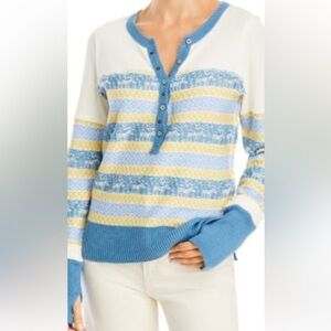 We The Free To The Woods Blue and Cream thermal Knit Top. Size XS